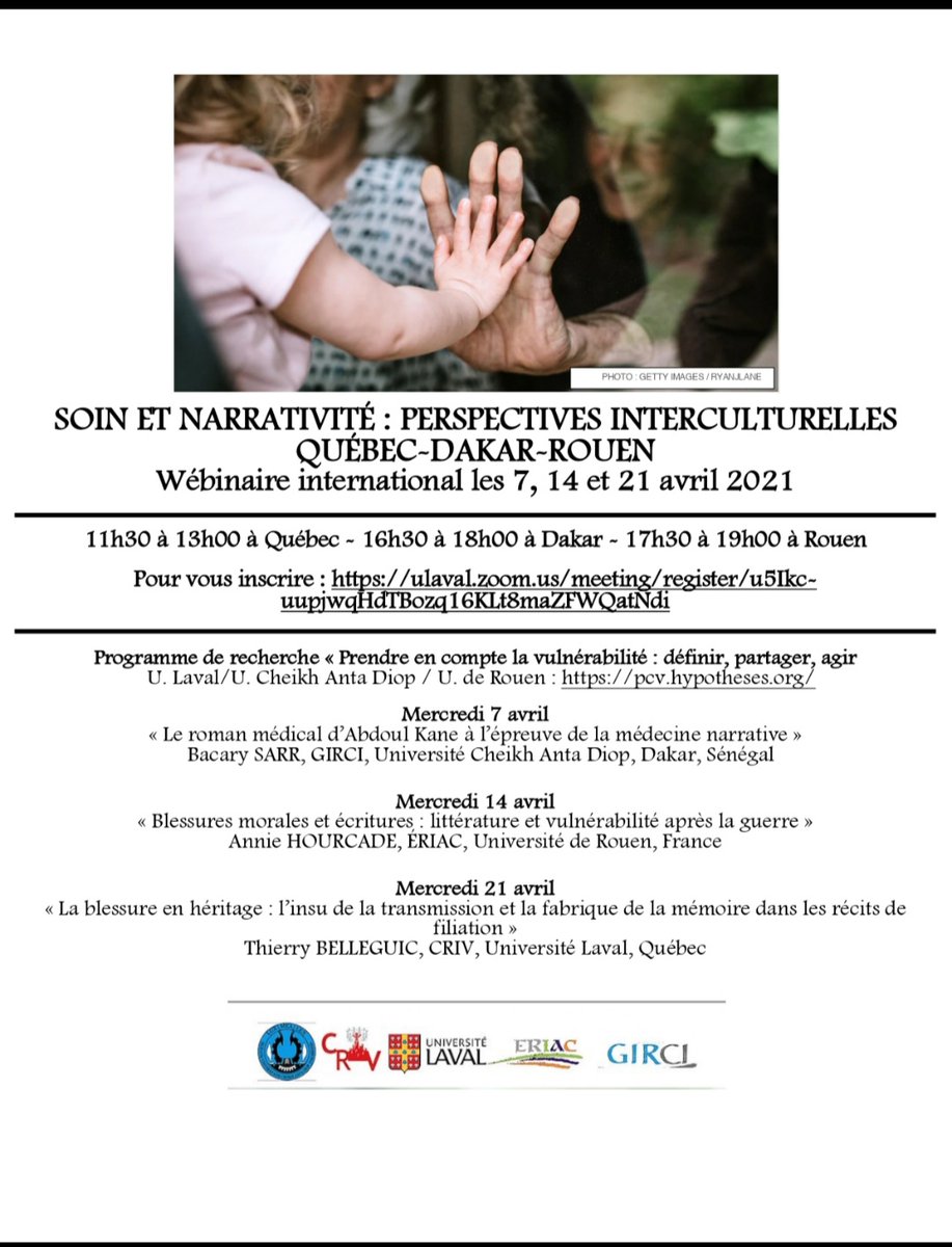 UCAD_Senegal's tweet photo. Dans le cadre d'une collaboration entre le GIRCI affiliรฉ ร l'Ecole Doctorale ETHOS de l'UCAD), l'ERIAC de l'Universitรฉ de Rouen et le CRIV de l'Universitรฉ de Laval au Quรฉbec, vous รชtes invitรฉs aux trois webinaires internationaux suivants :
#ucad_senegal #kebetu #webintern https://t.co/3Q8poS3Tzy