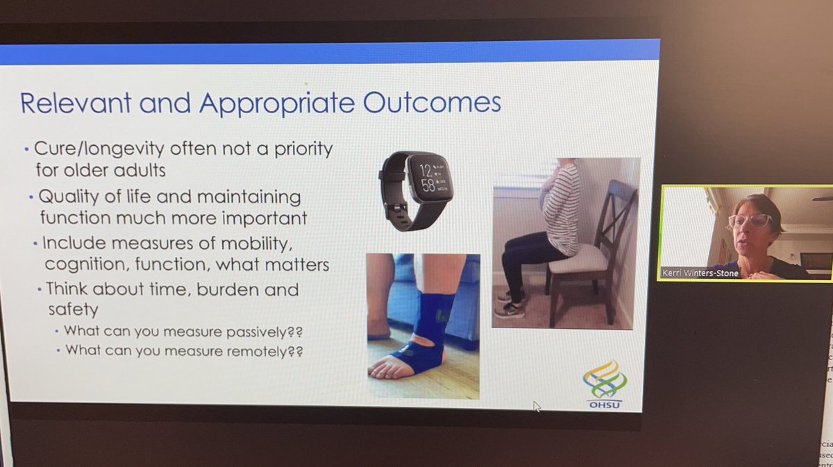 schermama's tweet photo. But how do you know what outcomes might be relevant to older adults or your target population? Ask them! Include them! We need to do a better job aligning outcomes with community needs. Thanks for a very practical and helpful talk @winters_stone! #ASPO2021 https://t.co/TCz4OgdBeB
