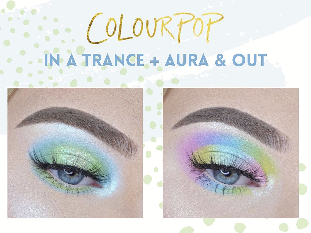 I created these two looks using @ColourPopCo ‘In a Trance’ palette, ‘Aura & Out’ palette and ‘Bae’ falsies 💚💙💗 which look is your favorite? #Colourpop #ColourpopMe #ColourpopCosmetics