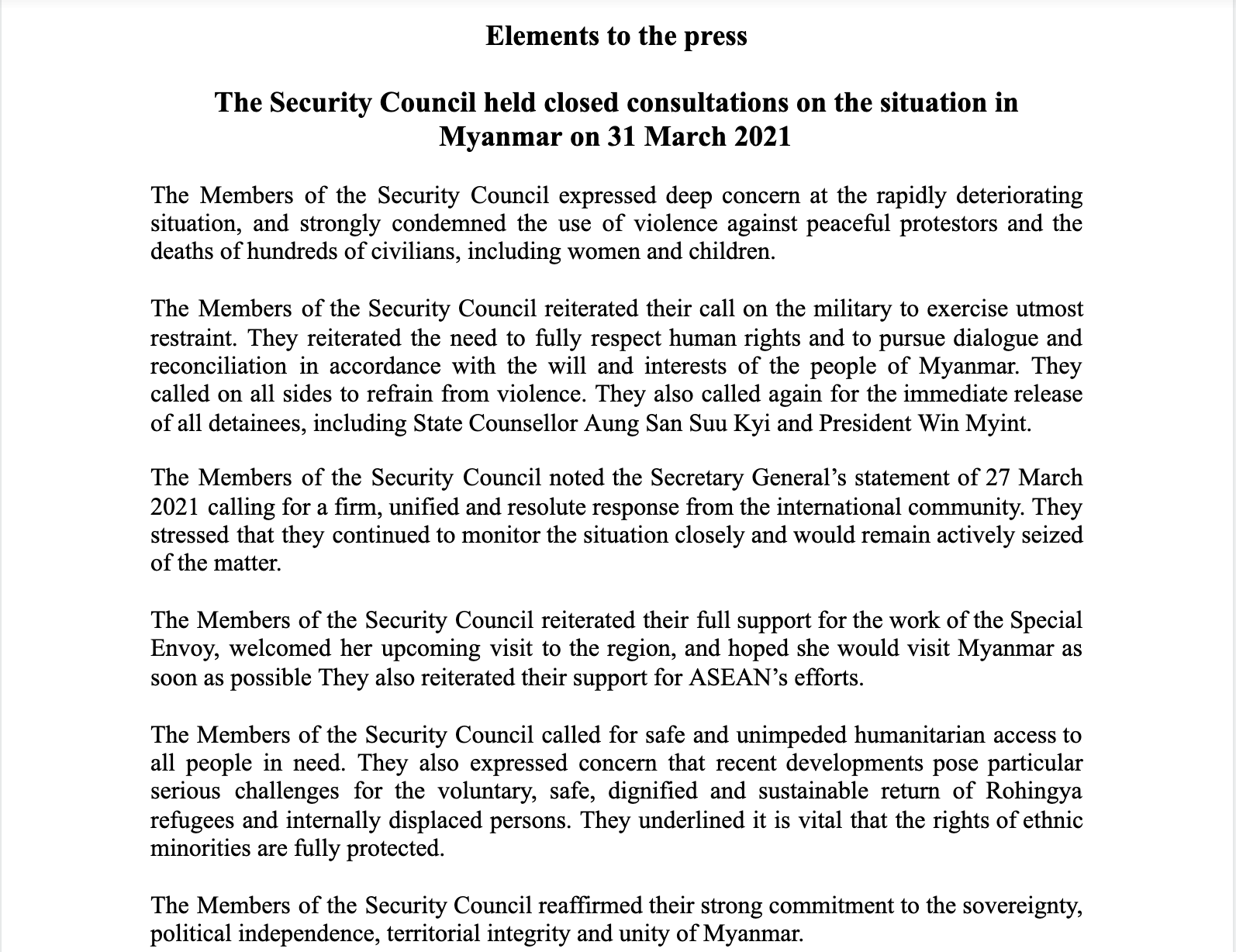 La France A L Onu Myanmar The Members Of The Security Council Expressed Deep Concern At The Rapidly Deteriorating Situation They Strongly Condemned The Use Of Violence Against Peaceful