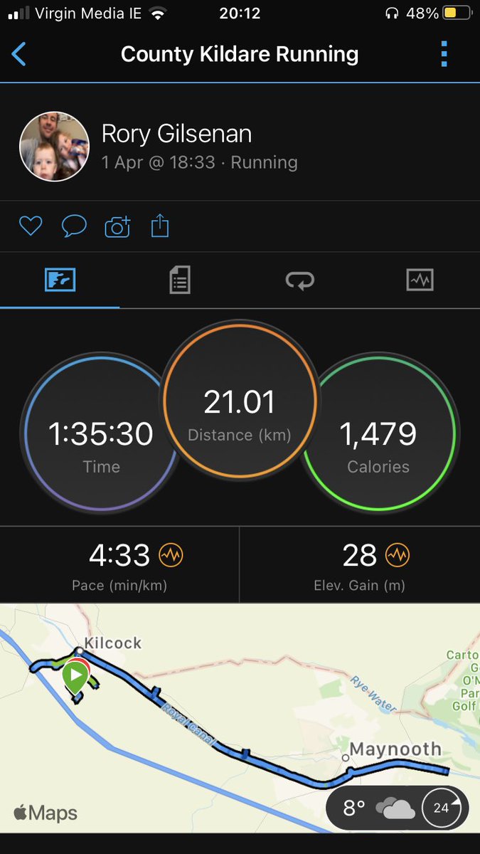 rorygils6's tweet photo. Box ticked tonight by stepping up to half marathon distance. Huge respect for anybody who has done a full one. Legs are burning now!! #lockdownrunning https://t.co/uZyLKcPwof
