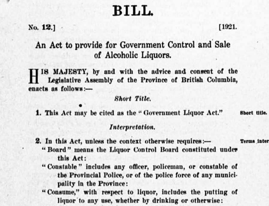 DramArchivist's tweet photo. In response to the 1920 plebiscite results, on 23 Feb 1921 ”An Act for Government Control and Sale of Alcoholic Liquor” (Bill 12) was introduced in the BC Legislature to replace prohibition with government control of liquor sales. #govrecords #liquorlawsBC https://t.co/7CMpPosn5h