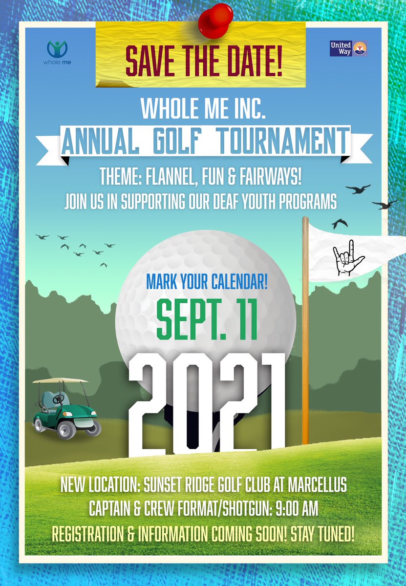 Happy first day of April!

Guess what?! The annual golf tournament is back!

When? Sept 11th, 2021
Where? Sunset Ridge Golf Club at Marcellus
What for? Come join us in supporting our Deaf Youth programs!

We will get back to you with more detailed information! Stay tuned!