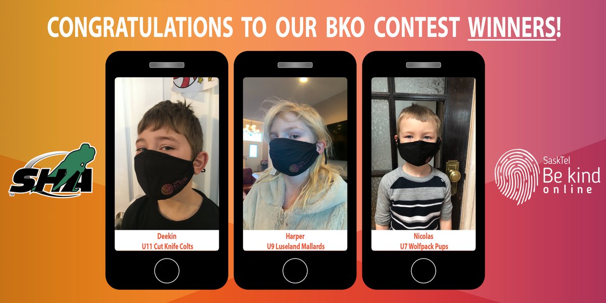 The winners of the <a href="/SaskTel/">SaskTel</a> <a href="/BeKindOnlineSK/">BeKindOnlineSK</a> have been announced! Congratulations to our six (6) winners and thank you to everyone that participated in the BE KIND ONLINE FACEMASK CONTEST!

#SaskHockey #BeKindOnline