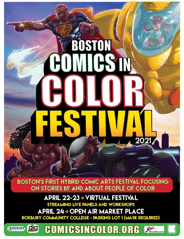 Comicsncolor's tweet photo. The BCiCF schedule is LIVE!
check the line up at https://t.co/hFP2w3nFpP
#bcicf2021 #comicsincolor #virtual 
@BostonComics @bplgrovehall @myp_comics @DigBoston  @ComicaziLadies @bkc_fest @boston_compass https://t.co/kWeA8QgMyO