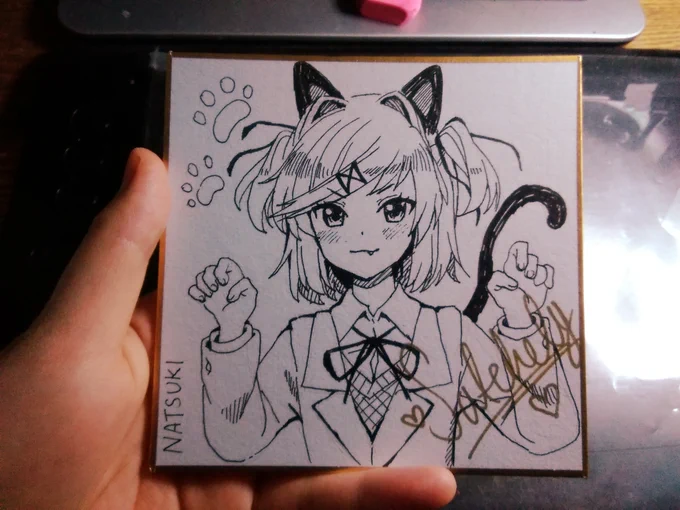 I got my Natsuki artwork prize from @_Satchely ! The official #DDLC character artist! Thank you so much! It's adorable!! <3 
