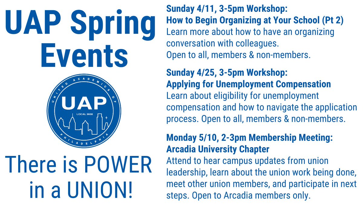UAPhilly's tweet photo. Inspired by news of @BAmazonUnion &amp; other workers across the US organizing for just treatment &amp; fair compensation? Want to learn how to do it in Higher Ed? @UAPhilly is here to help YOU make it happen at your institution! Check out our upcoming events, DM's are open! #UnionStrong https://t.co/0YHWBcJjQ8