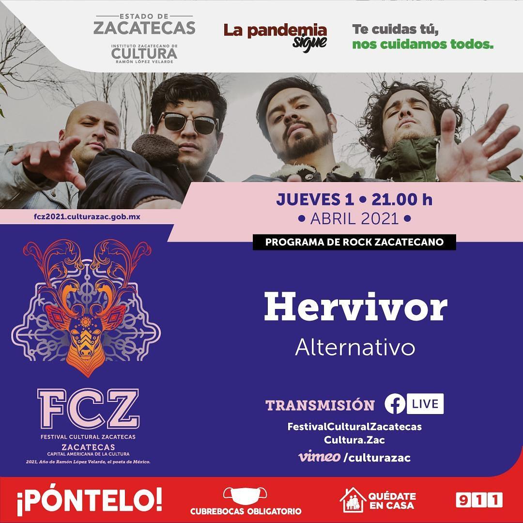 ⚡🔻 HERVIVOR EN EL FCZ2021🔻⚡Nos vemos hoy en nuestro 1er show del año participando en el FCZ2021!💪 Sigue la transmisión FB LIVE del @festzac <a href="/cultura_zac/">Arte y Cultura Zacatecas</a> en punto de las 9 PM 🔥 
#Hervivor #Hervivor2021 #FCZ2021  #FestivalCulturalZacatecas2021 # #NewMusic #SIZART  #Icaro