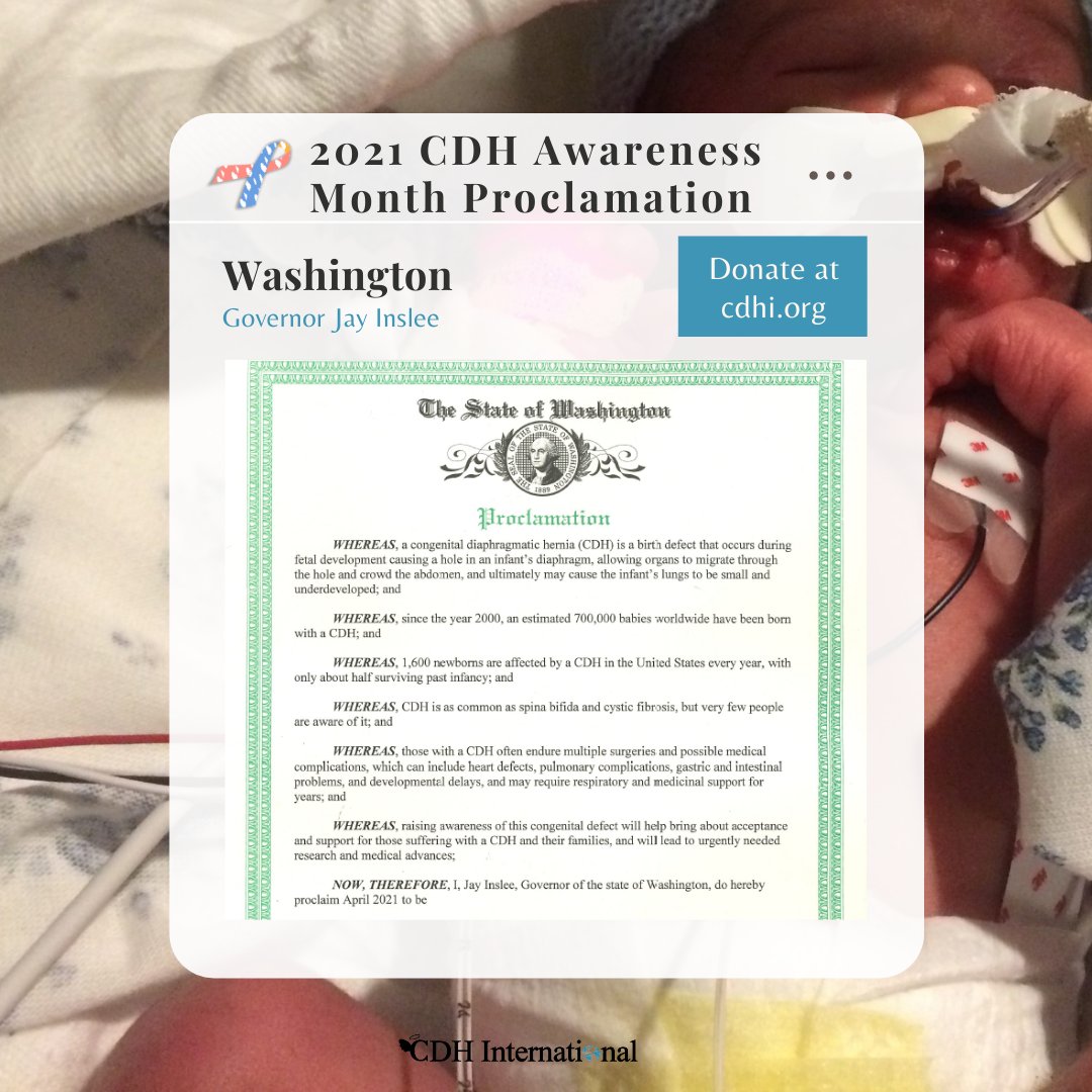 cherubs's tweet photo. Washington proclaims April 2021 CDH Awareness Month 

Read more at https://t.co/a2y3w8kxwG

#cdh #cdhawareness #savethecherubs #cdhi #congenitaldiaphragmatichernia #cdhinternational #cdhsupport  #proclamation #washington #cdhnews #raredisease #patientadvocacy #cdhawarenessmonth https://t.co/8D4GnwiCQz