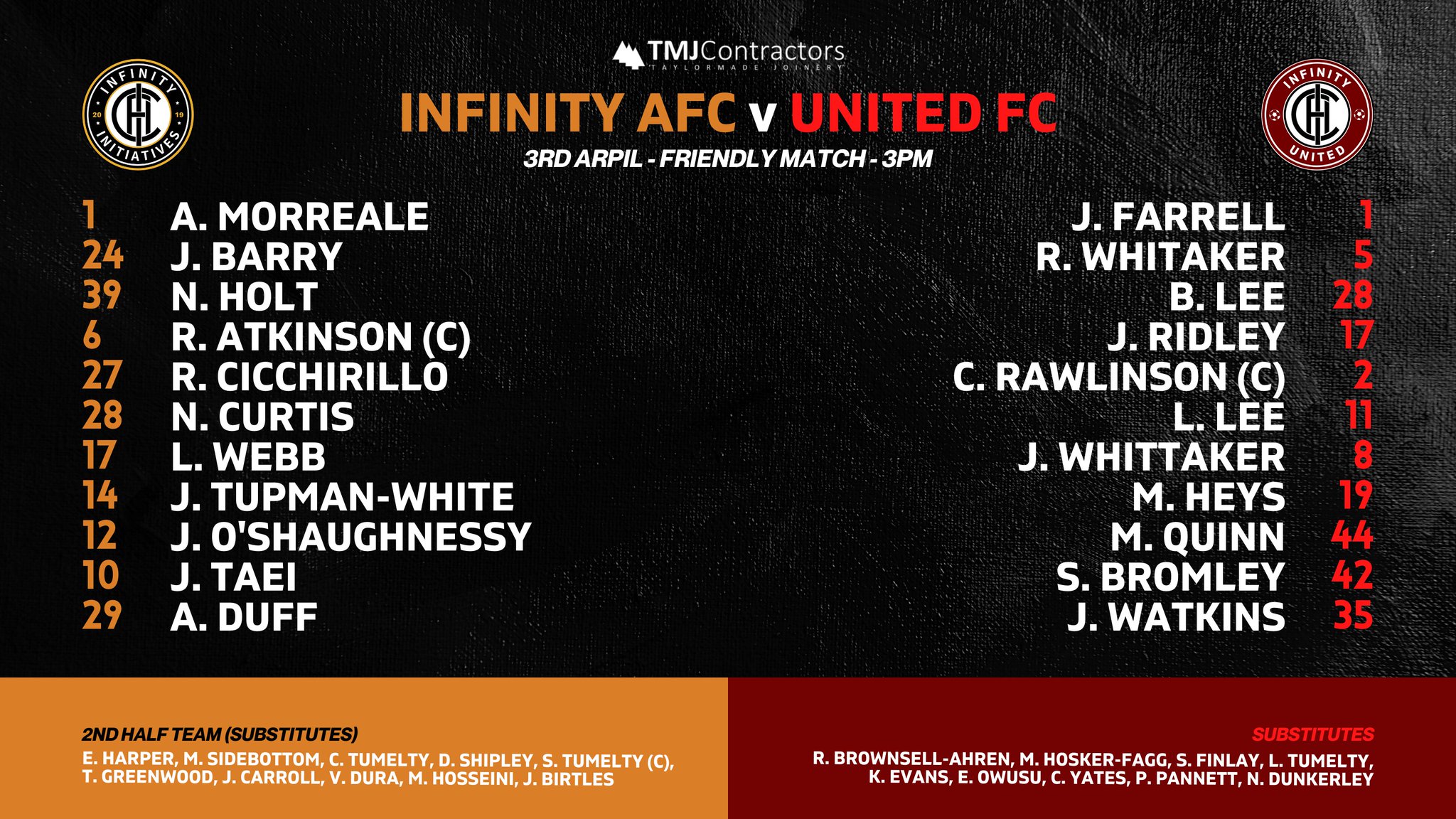 Infinity Initiatives Fc Here Is Your Team Sheet For Tomorrow Afternoons Match Between Infinity Afc And Infinity United Fc Which Team Will Prevail Iifc Theinfinityway T Co Dbsncfswv4