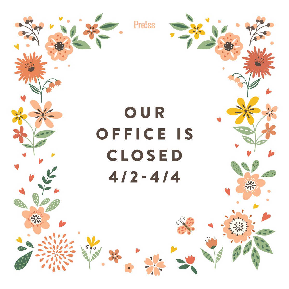 We will resume normal office hours Monday, April 5th!