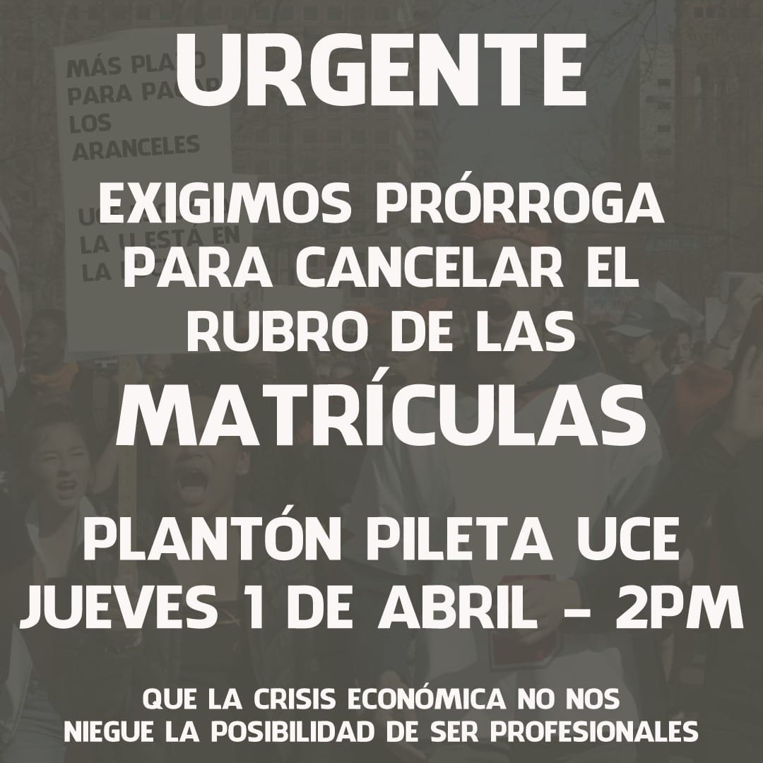 JeanCarlosOleas's tweet photo. La plataforma estaba habilitada para receptar pagos hasta el 31 de marzo 2021, errores administrativos lo cerraron el 28, más de 1000 estudiantes se quedaron sin pagar su matricula en la UCE, falta de empatía por parte de las autoridades en estos momentos de crisis.
#PrórrogaUCE https://t.co/uAH9Py5u4w