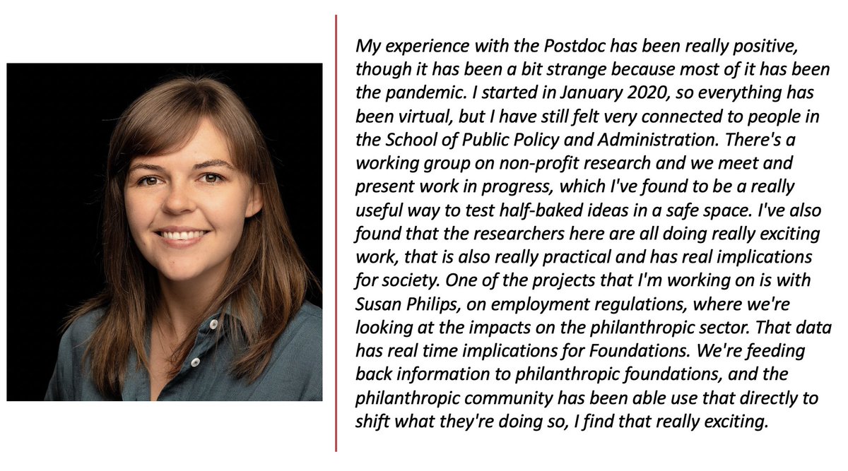 CarletonSPPA's tweet photo. Meet another one of our #SPPAcurrentstudents! Kristen Pue (@KristenPue) is doing her Postdoc at the School of Public Policy and Administration. Read about her experience and the exciting work that she is doing with the philanthropic sector @CUGradStudies #SPPAfuturestudents https://t.co/m2HVVRHA9N
