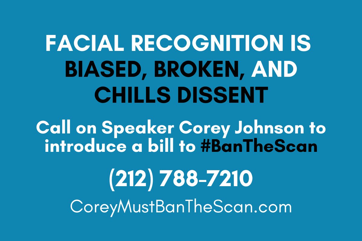STOPSpyingNY's tweet photo. #NYPD claims to serve &amp; protect, but we can’t take them at their word. We need @NYCCouncil to pass #BanTheScan to end use of #facialrecognition once &amp; for all.

We're so close to reaching our goal. ​Call or write to 
@CoreyInNYC today.
https://t.co/WauWnDAgy8 https://t.co/Cg7szc77z9