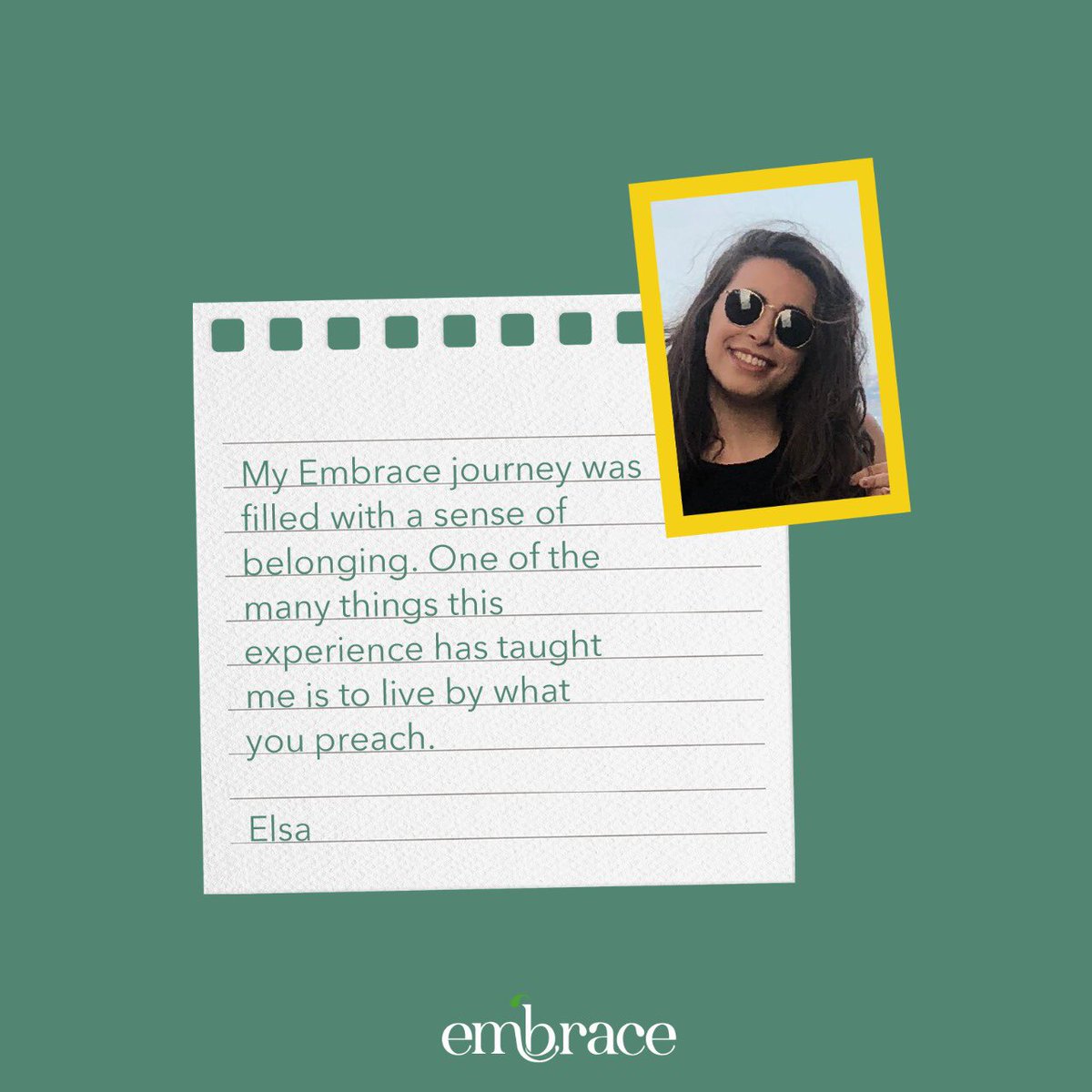 embrace_lebanon's tweet photo. “It is important to find a place where you feel a sense of trust, belonging and stability.”
Meet Elsa one of our volunteers at Embrace. Elsa shared this heartfelt message about her experience as part of our family💚
#HumansOfEmbrace
#Volunteers #EmbraceVolunteers #Hopemakers https://t.co/EIFtbJrWbh