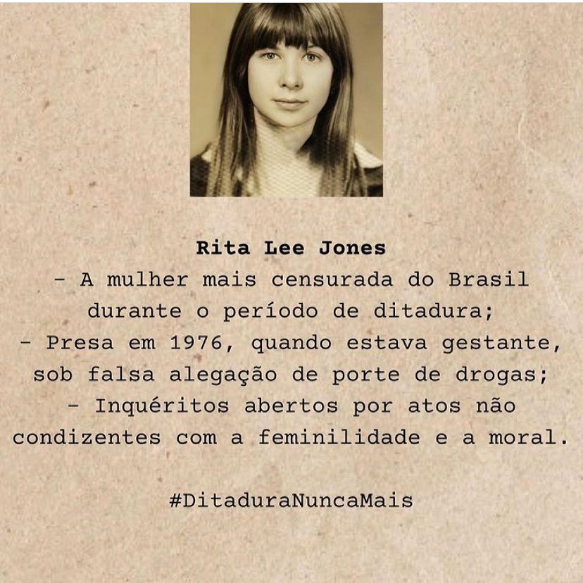 Norma Lima on Twitter: "Uma pequena correção: a Rita foi a compositora mais censurada do Brasil, inclusive depois que a ditadura acabou, como está no meu livro Ditadura no Brasil e censura