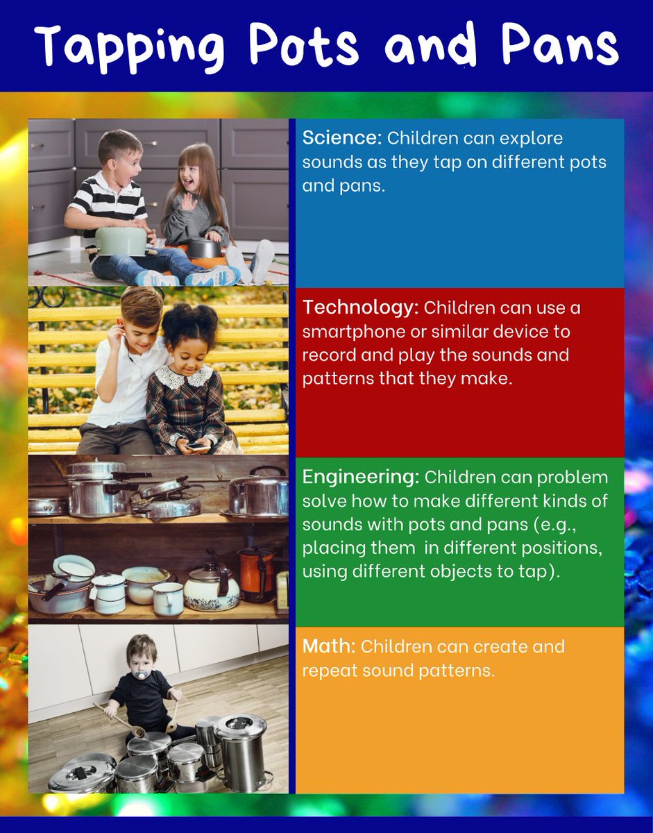 earlyyearsSTEM's tweet photo. Let’s get loud and explore STEM with pots and pans!

Take a look at this learning experience with repurposed materials.
https://t.co/cXaS6jMJwg

#ECE #STEM #Repurpose #Earlyyears #STEMeducation https://t.co/kO0ebL7yWM