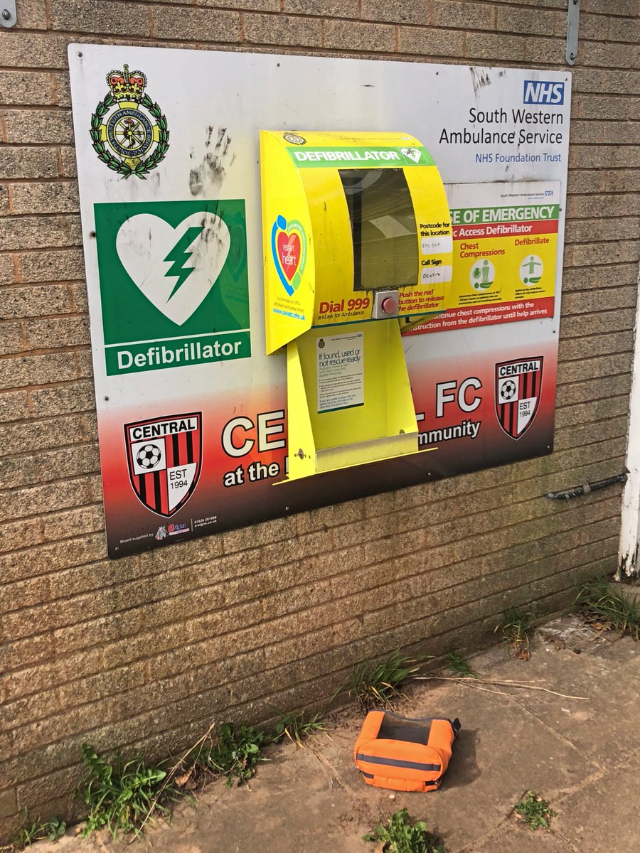 We’re disappointed two community defibrillators from Hamlin Ln &amp; King George V playing fields, Exeter have been reported missing since Sunday. One has been located &amp; reinstated &amp; we’ve replaced the 2nd. Both reported to police. These can be the difference between life &amp; death 🚑