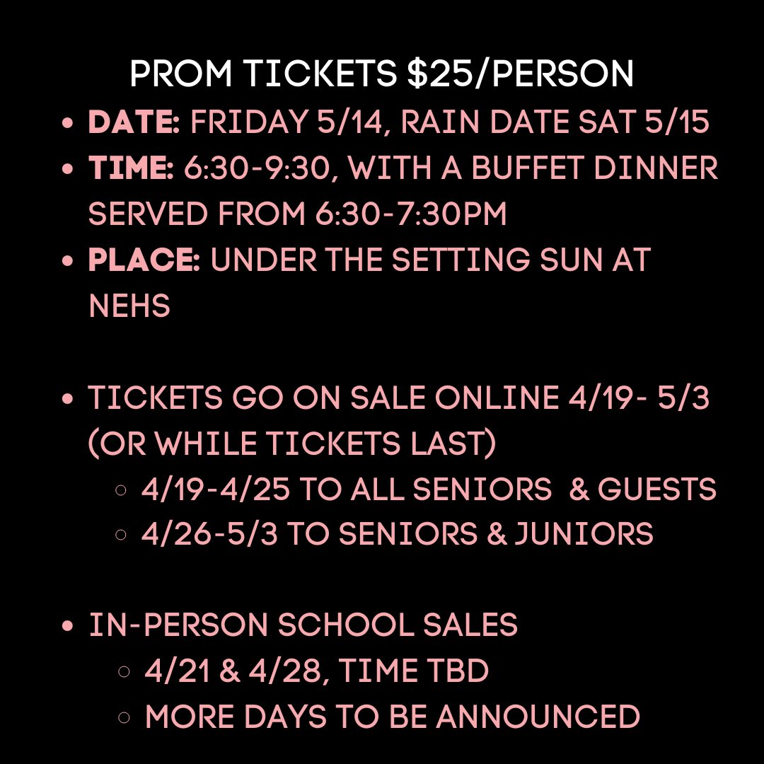 NEHS Senior-Junior Prom Information Update. Read second slide for more details!!!