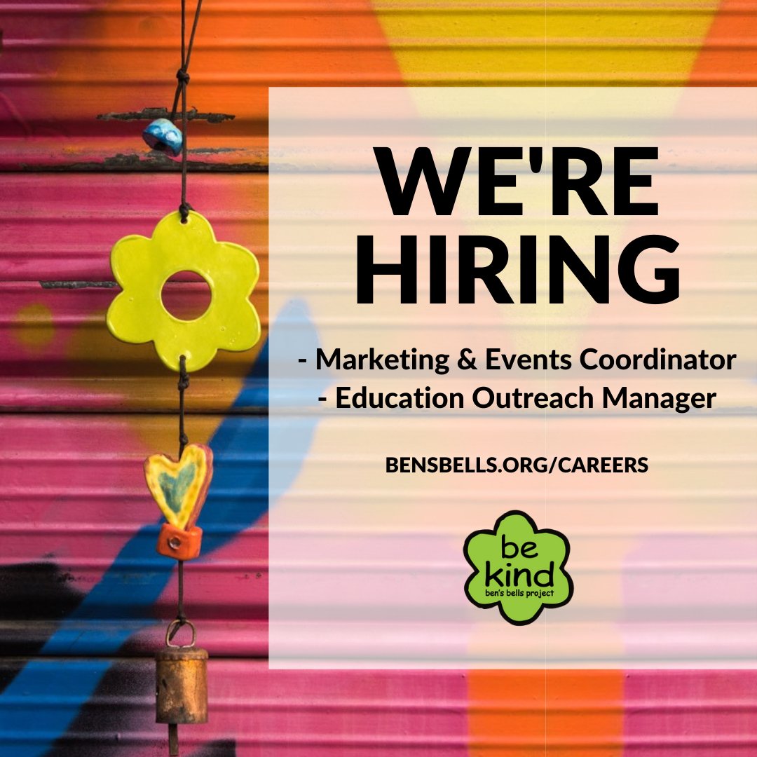 BensBells's tweet photo. Are you dedicated to promoting intentional kindness? Join us - Ben's Bells Project is hiring! We're currently looking for a Marketing Coordinator and Education Outreach Manager, based in Tucson, AZ. Visit https://t.co/OnP9cTem1c to apply! https://t.co/9CUG9vPiOy
