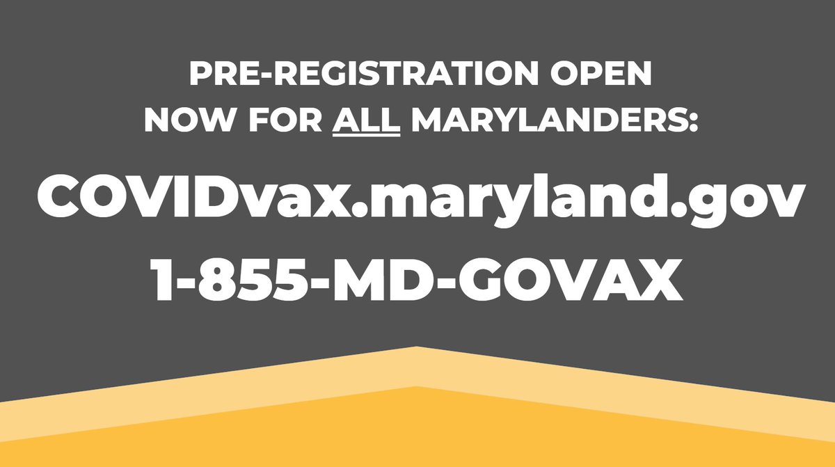 MoCoCouncilMD's tweet image. 🆕 Gov. Hogan announced that starting TODAY Maryland is opening pre-registration for the #COVID19 vaccine for residents in Phase 3. Marylanders age 16 &amp;amp; older can now pre-register for an appointment at a mass vaccination site. Visit onestop.md.gov/govax or call 1-855-MD-GOVAX.
