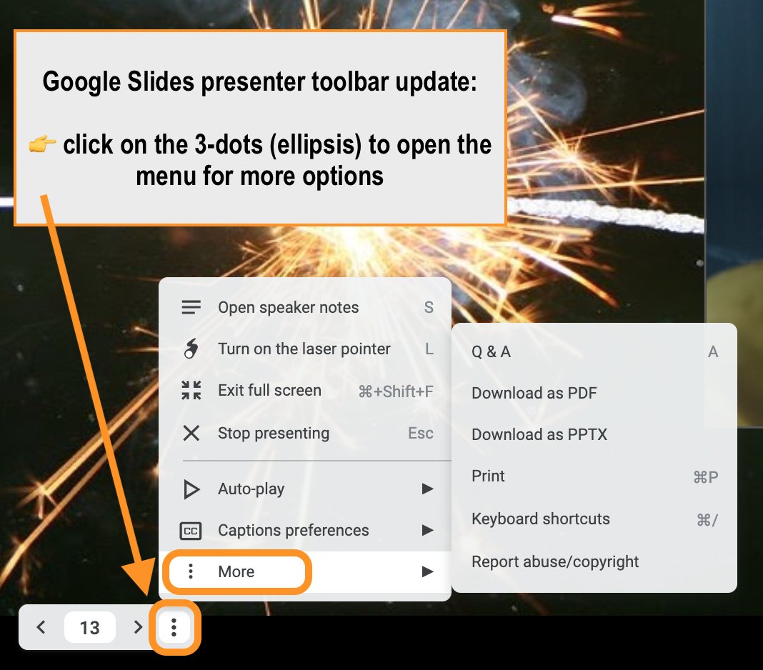 <a href="/tdsb/">Toronto District School Board</a> @tdsbvs @tdsb_dll Pass it on!

#GoogleSlides update their menu toolbar in presentation mode!

👉 smaller profile navigation menu when in present mode
👉 many tools found by clicking on the 3-dots menu (ellipsis) - access captions preferences and Q&amp;A!