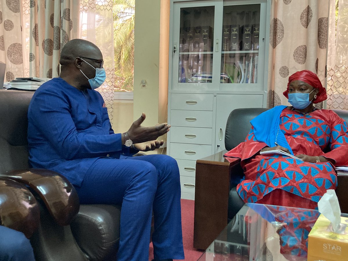 ARCapacity's tweet photo. Insightful meetings today in Banjul, with The Gambia’s Minister of Agric, Hon. Mrs. Amie Fabureh; and Minister of Environment, Climate Change &amp; Natural Resources, Hon. Lamin Dibba. We listened &amp; shared thoughts on deploying holistic approaches to #DRM in the country. @icdiong https://t.co/KWJ6EKKRQt