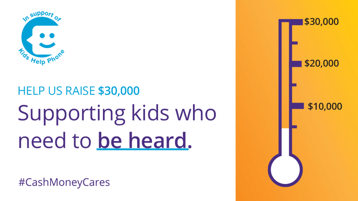 CashMoneyCanada's tweet photo. We’re joining forces with @KidsHelpPhone to bring awareness to kids mental health and help raise funds. #CashMoneyCares #MentalHealthAwareness https://t.co/JKY3hXjT0U  
To donate, visit https://t.co/g1M4js0uiH https://t.co/iYSeg5EPOM