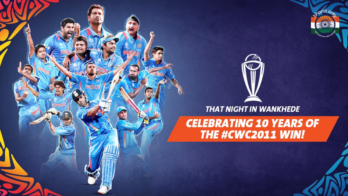 thebharatarmy's tweet photo. 🏆🇮🇳 Celebrating a decade of one of the most iconic nights in Indian cricket history ⚡

📸 Getty • #INDvSL #CWC2011 #CWC2011Rewind  #BharatArmy https://t.co/wdve3dh3SK