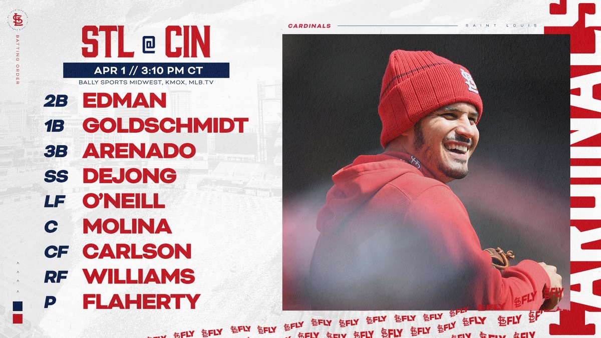 Cardinals's tweet photo. Game 1. 

#STLFLY // #OpeningDay https://t.co/IGx3BSdK2g