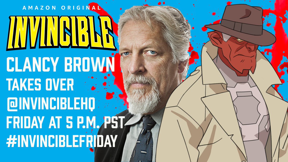 InvincibleHQ's tweet photo. Hurm... @RealClancyBrown, the voice of Damien Darkblood, is taking over our Twitter account tomorrow at 5 p.m. PST to live Tweet episode 4!!! #InvincibleFriday https://t.co/N8k4eeIV3J