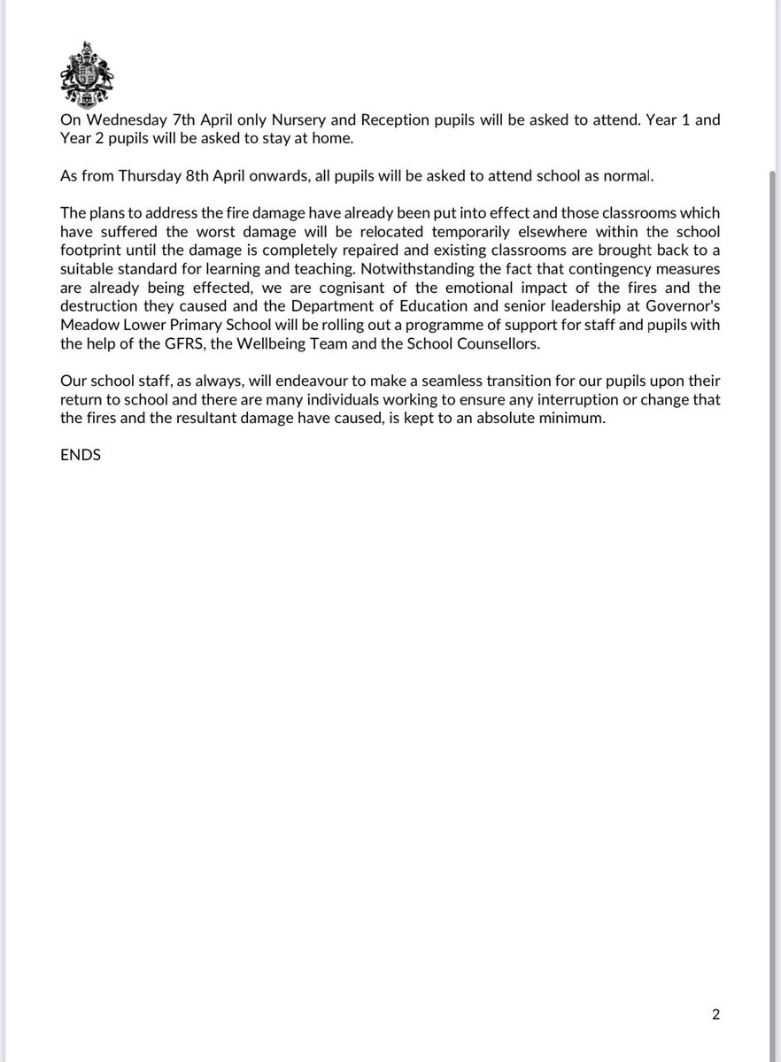 educationgovgib's tweet photo. Governor’s Meadow school opening details following fire. https://t.co/tEyjcBLkcA