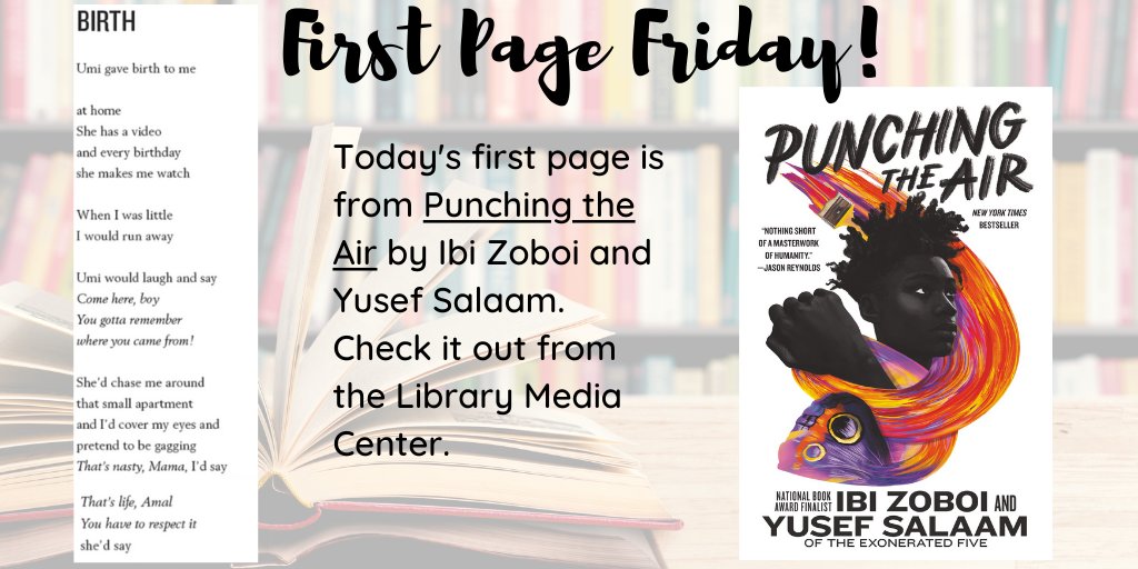 Lithonia HS Library Media Center (@lithonialibrary) on Twitter photo It's #FirstPageFriday! Today's page is from Punching the Air by @ibizoboi and <a href="/dr_yusefsalaam/">Yusef Abdus Salaam</a>. Powerful verse. Print book in the LMC search.follettsoftware.com/metasearch/res… or ebook in Sora soraapp.com/library/dekalb… It's #FirstPageFriday! Today's page is from Punching the Air by @ibizoboi and <a href="/dr_yusefsalaam/">Yusef Abdus Salaam</a>. Powerful verse. Print book in the LMC search.follettsoftware.com/metasearch/res… or ebook in Sora soraapp.com/library/dekalb…