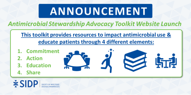ANNOUNCEMENT‼️ The @SIDPharm Antimicrobial Stewardship Advocacy Toolkit is now available! Check it out to see how you can promote AMS! 👇 Link: sidp.org/AMSToolkit #AMSToolkit #IDTwitter #Advocacy #Launch