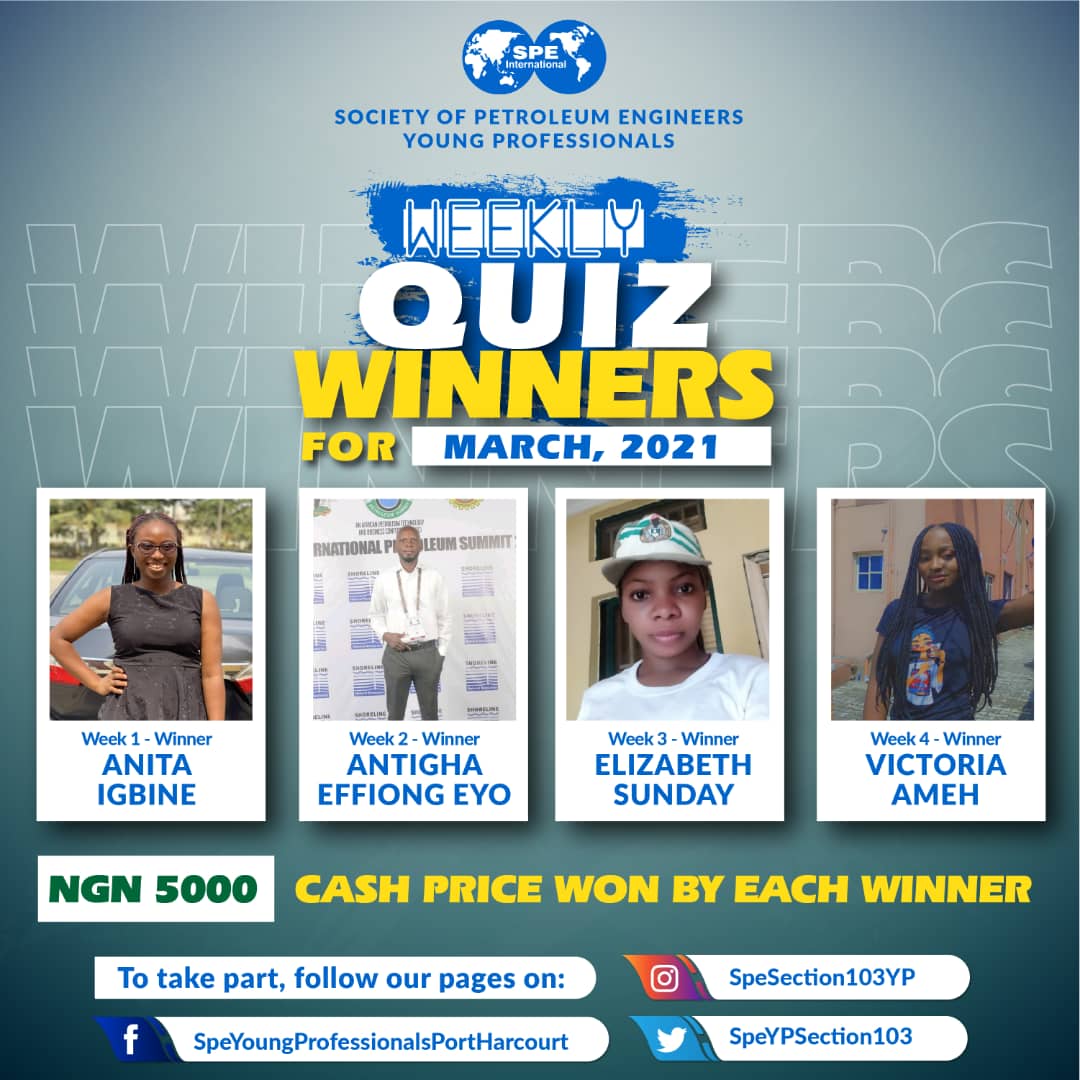 speypsection103's tweet photo. Congratulations to all our last week winners 🎉

You too can win 🙂
See our last post and follow the instructions to participate in this week's quiz.

#spe #oilandgas #energy #weeklyquiz #winners #specares #spephsectionyps #Spesection103 https://t.co/T3XuBSSHlD