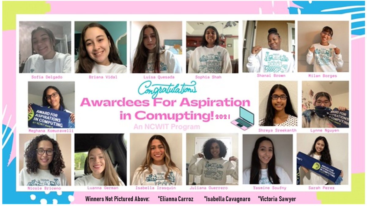 MsAllenTechTea1's tweet photo. Help me to congratulate the 18
@lakenonahigh
 
@GirlsWhoCode
 2021 @NCWITAIC award winners. We are proud to be women in #STEM GO LIONS! https://t.co/O5sV1cy9SW