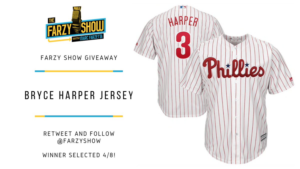 🚨#GIVEAWAY ALERT🚨

It's #Phillies #OpeningDay! We're giving away a #Bryce #Harper jersey! #Free to enter!

For your chance to win, all you have to do is:

RETWEET AND FOLLOW!

That's it! Just RT and be following us (<a href="/FarzyShow/">The Farzy Show with Marc Farzetta</a>)! #RingTheBell