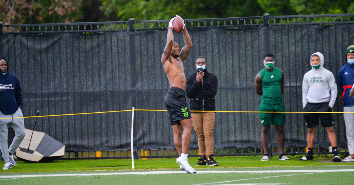 BigCountyPreps1's tweet photo. Seems like yesterday DeVontres Dukes was making crazy acrobatic catches in front of BCP staff in a #Wharton uniform or BCP compression. Today he did much of the same in #USF colors in front of #NFL scouts at #USFProday.

#WhartonHighSchool #USFBulls #US2F #BCPcamps #BCpipeline https://t.co/vTEtAZXUDI