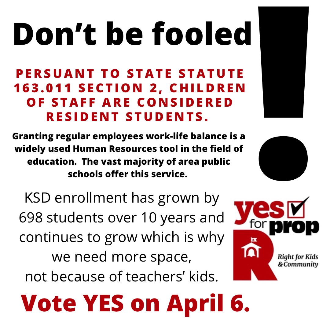 DON’T BE FOOLED.  Our schools are overcrowded due to sustained enrollment growth.  Vote YES on April 6.