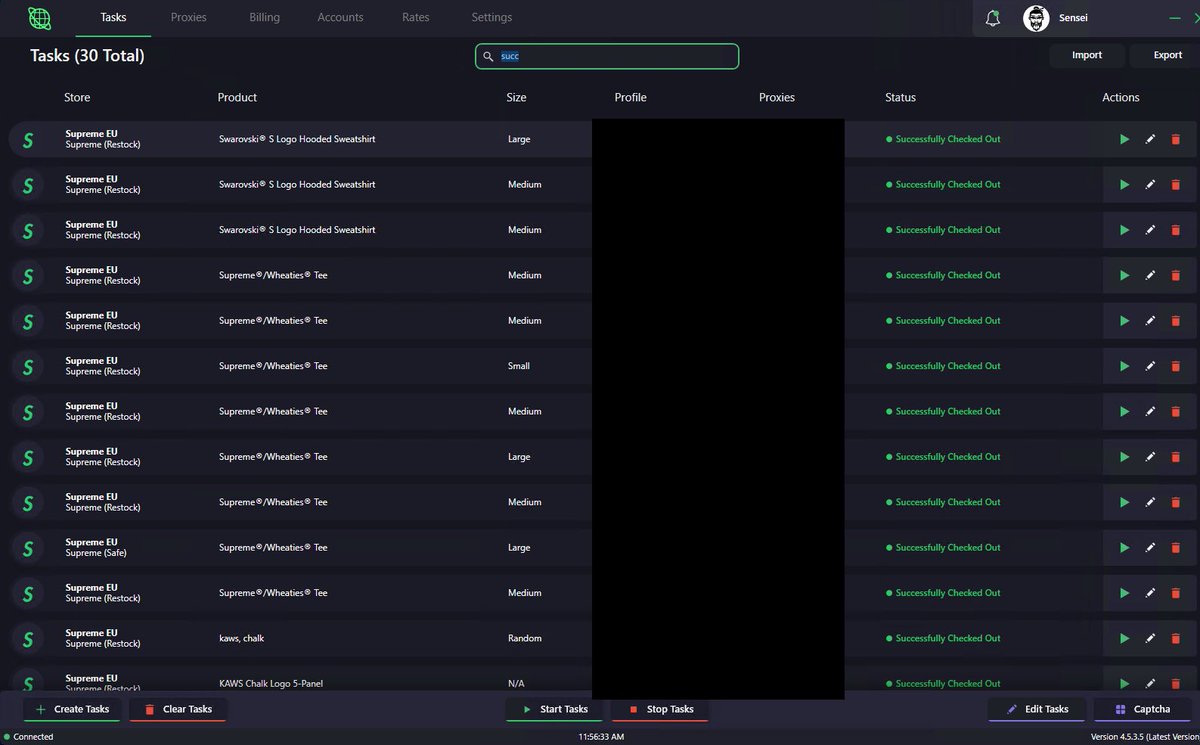 Senseisupply's tweet photo. Not a huge drop today but still got the ACO work done! First run on the @SpaceProxies_ ISP’s

@cyberaiosuccess 
@OldBoysBotClub 
@SpaceSuccess_ 
@BullProxies https://t.co/EHRsvhzHBe