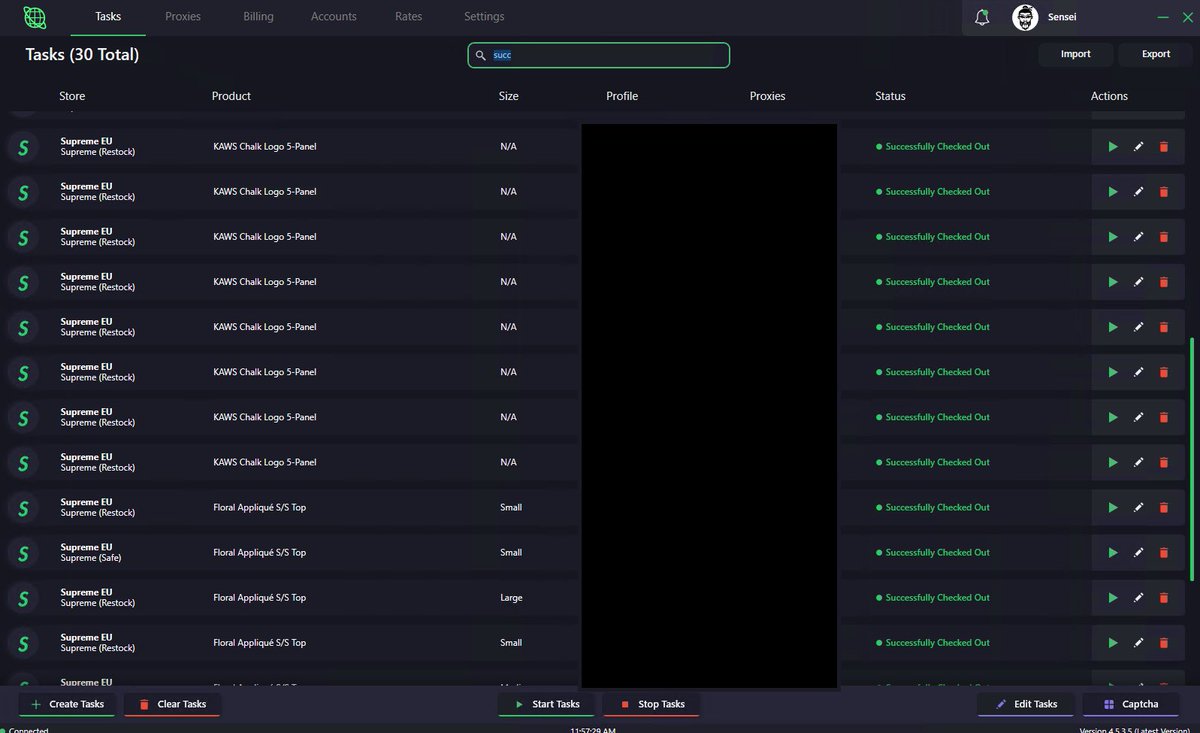 Senseisupply's tweet photo. Not a huge drop today but still got the ACO work done! First run on the @SpaceProxies_ ISP’s

@cyberaiosuccess 
@OldBoysBotClub 
@SpaceSuccess_ 
@BullProxies https://t.co/EHRsvhzHBe