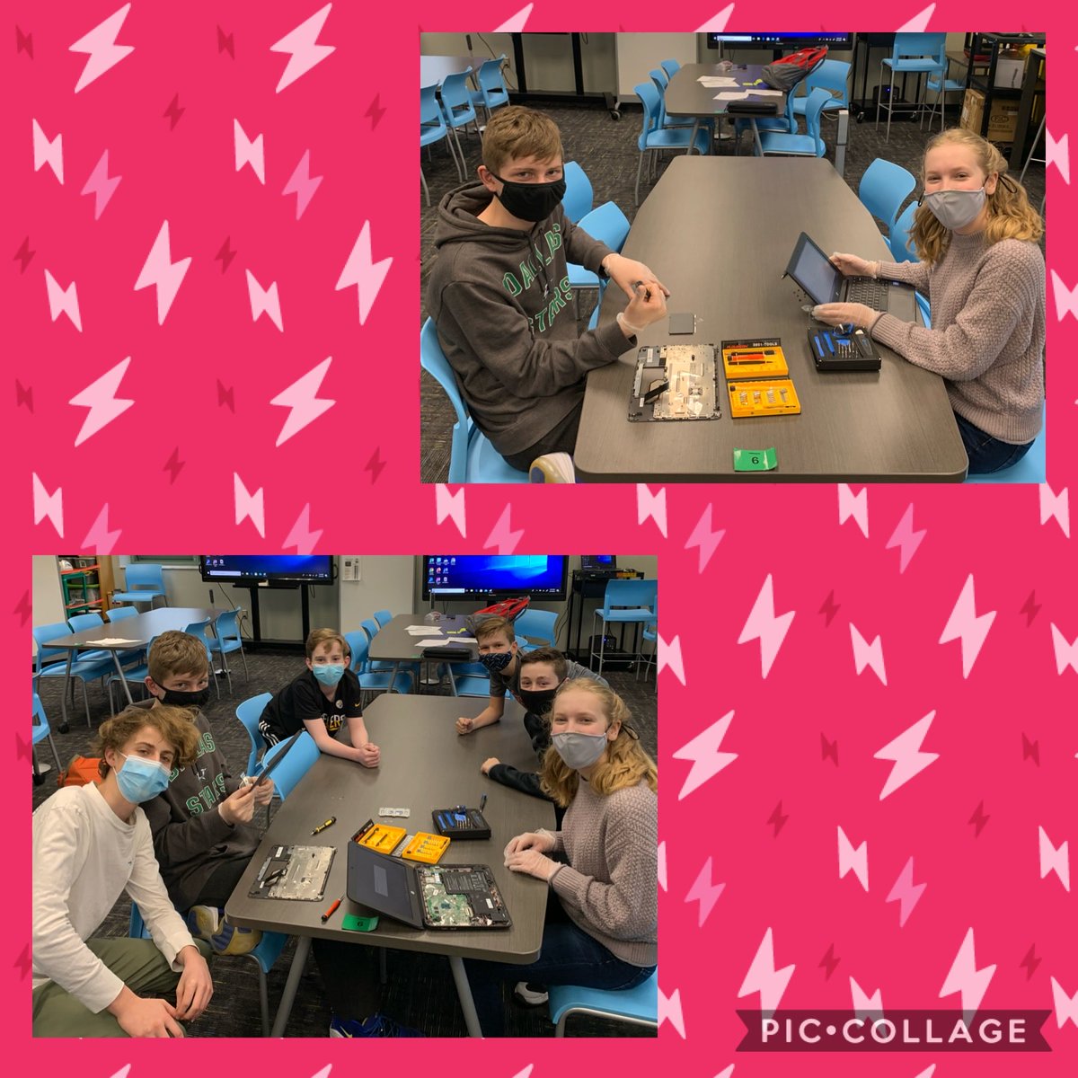 DLInnovationCTR's tweet photo. Tech helper Jillian showed Noah the steps to replace a Chromebook touchpad. By the end of the repair, she drew a crowd intrigued by her skills. @deerlakessd #techhelpdesk #teamwork #Chromebooks #studentleader https://t.co/rAdktCX06v
