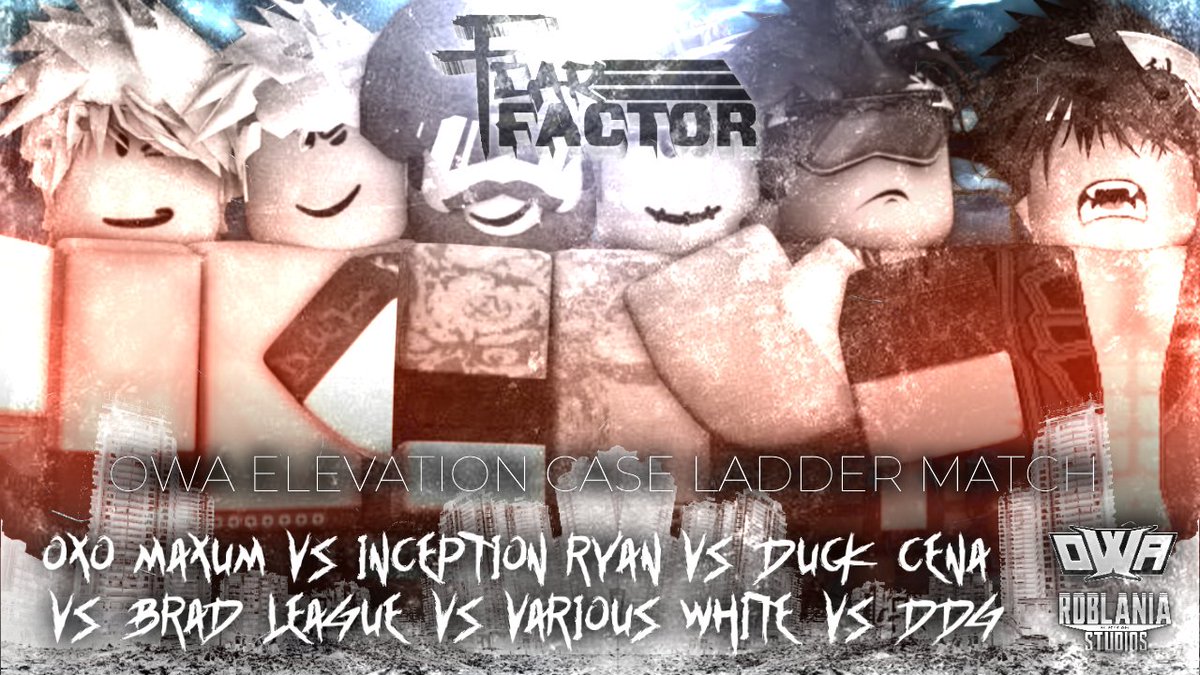 OWARBLX's tweet photo. OWA FEAR FACTOR | APRIL 10TH
ELEVATION CASE LADDER MATCH
@OxoSir vs @24haydenn vs @DuckRoWrastler vs @BradLeaguee vs @vaaaaarious vs @gog_real
Which one of these men will grab the case and guarantee themselves a minor title shot at any OWA fed?
#OWAFearFactor https://t.co/nQiVR01thF