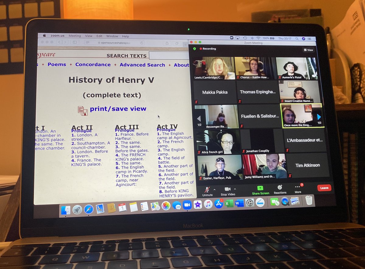 KaitlinJHoward's tweet photo. Having a blast reading Chorus in #HenryV tonight with my #ZoomShakespeare family. What a part! What a play! #ExpositionExpositionExposition #TellTheStory #SetTheScene #OForAMuseOfFire https://t.co/vo9mWvzYQz