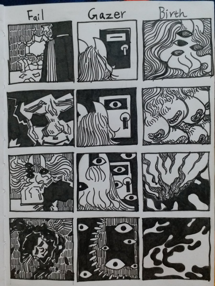 AbysmAmeru's tweet photo. 《Fail》《Gazer》《Birth》

#doodles #scrap #squence #fourpage #darkart #dark #creepy #cthulhu #shubeniss #shubniggurath #shubniggurathgroup #originalcharacter #abstractart #blackandwhite #psychohorror #art #クトゥルフ神話 #ホラー #くリピ #4コマ漫画 https://t.co/TE5Jx4ISz5