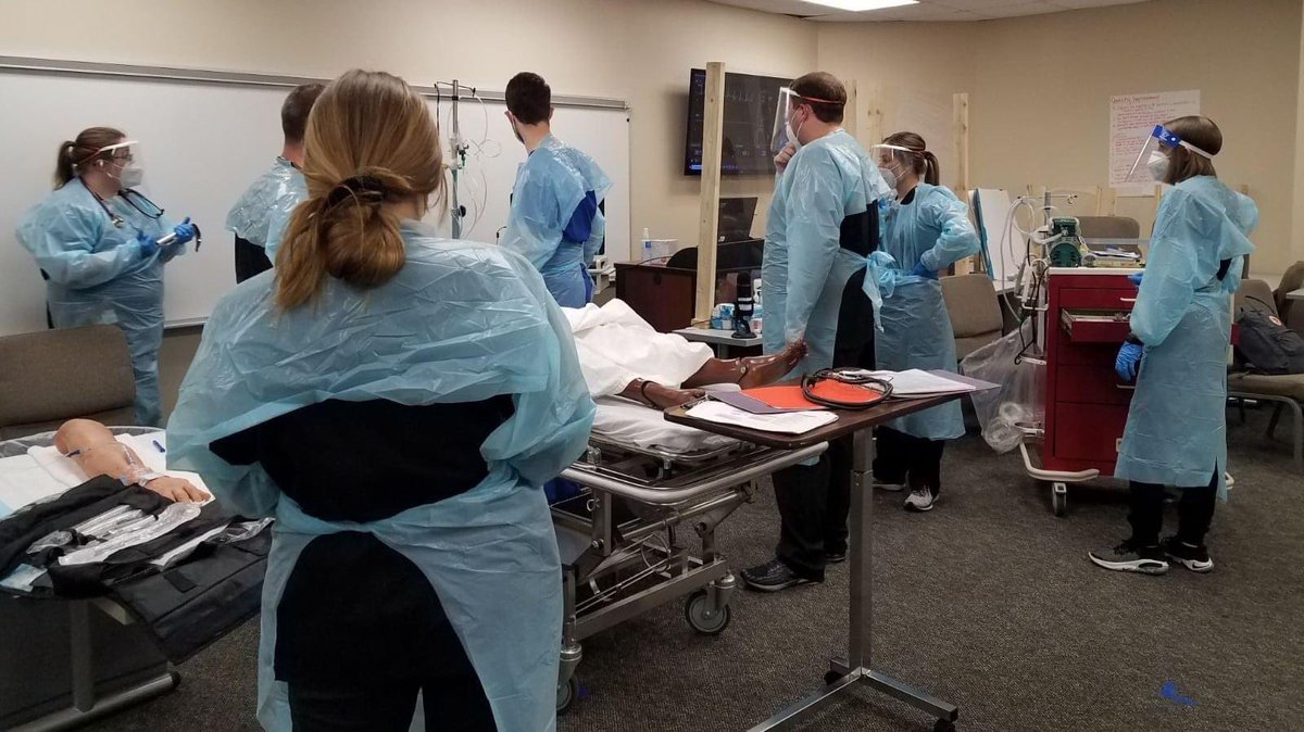 HUPharmacy's tweet photo. Our P2s had an Interprofessional Acute Hospital Care Simulation with the PA and Nursing programs. The students had the opportunity to practice patient care on a high-fidelity mannequin with working medical equipment and a functioning satellite pharmacy. #healthyatHUCOP https://t.co/CPVMJ74fb4