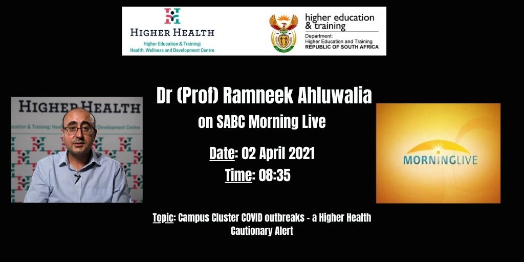HigherHealthSA's tweet image. #InterviewAlert.
Dr (Prof) @RamneekHH  Ahluwalia will be interviewed on two channels tomorrow morning, kindly support.
Watch @eNCA at 08h10 am and @MorningLiveSABC at 08h35 am.
#HigherHealthAtWork
#SaveTheAcademicYear
@HigherEduGovZA 
@hwseta
@HealthZA 
@WHOSouthAfrica