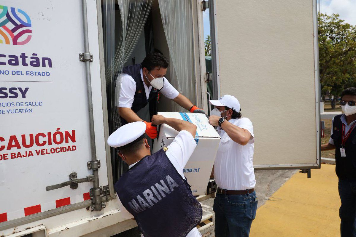 MauVila's tweet photo. Llegó a #Yucatán un lote de 8,190 vacunas @pfizer contra el Covid para aplicar la segunda dosis al personal de salud y adultos mayores de municipios del interior del estado que se darán a conocer próximamente. Trabajamos en coordinación con el @GobiernoMX y las Fuerzas Armadas. https://t.co/6r9iafw5s1