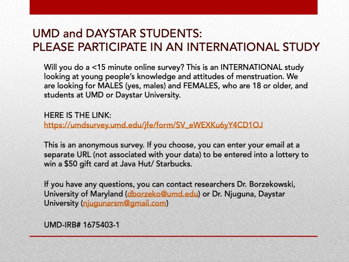 If you are a #UMD or #Daystar student, please do this survey and share. <a href="/UofMaryland/">Univ. of Maryland</a> <a href="/DaystarUni/">Daystar University</a> <a href="/ClarkSchool/">Maryland Engineering</a> <a href="/eceumd/">ECE at UMD</a> <a href="/ArchitectureUMD/">UMD Architecture</a> @umdscience @umdcompsci @umdphysics @umdes <a href="/thedbk/">The Diamondback</a> @um_scholars @terrapinlife <a href="/UMDBiology/">UMD Biology</a>