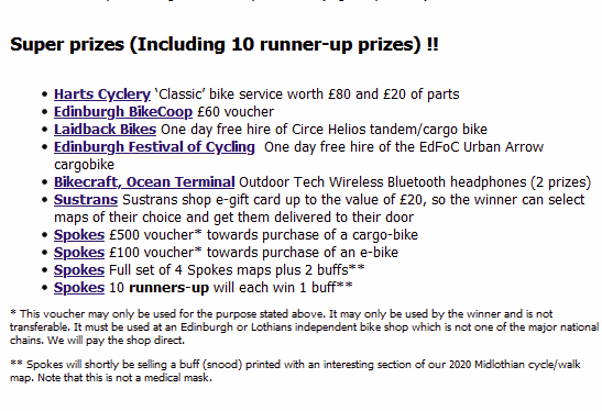 SpokesLothian's tweet photo. #SpokesComp
Spokes Spring Competition
🙋♀️Tell us about you and🚲during the pandemic - a year's experience or a memorable incident - it's up to you!
🙋♀️Text, verse, photos, video - all welcome!
🤩Amazing prizes
See the full rules HERE-->https://t.co/6cn2cq9hMj
Closes Sun 2 May https://t.co/C9NdNatvgL